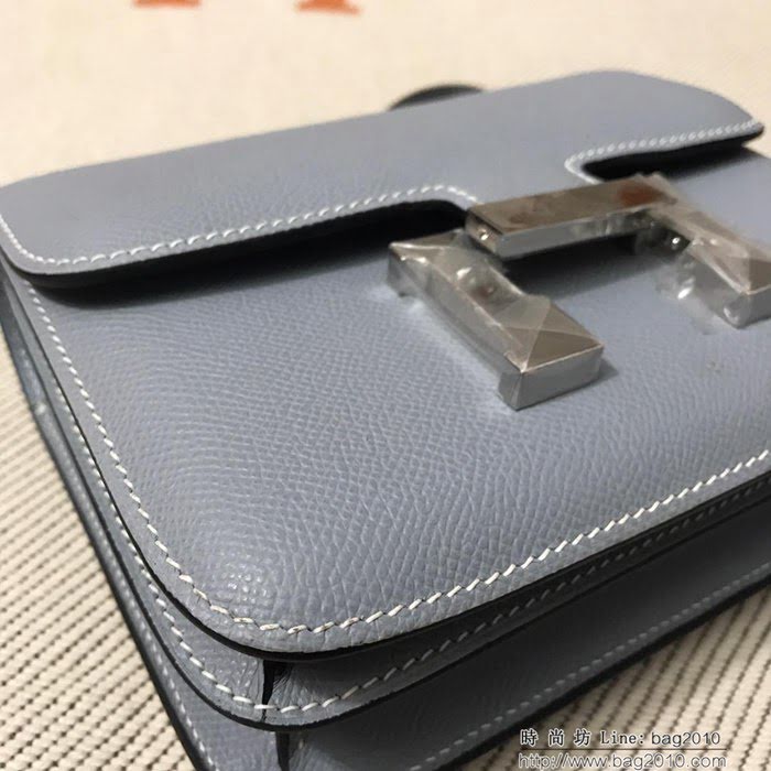 HERMES愛馬仕 H空姐包 進口原廠EP皮 頂級蜜蠟製作 街拍必備單品 亞麻蘭金銀 單肩斜挎包  Ama1568